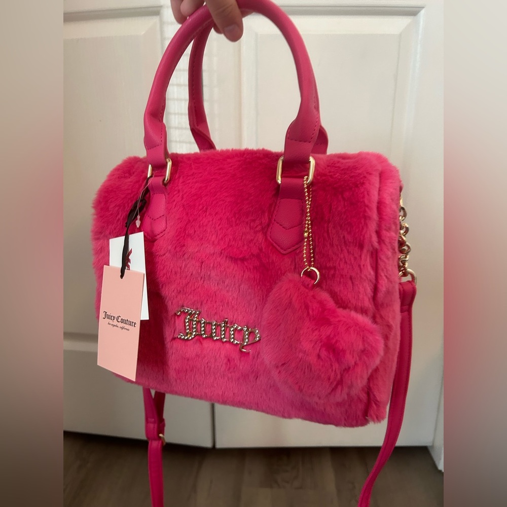 Juicy Couture Free Love Fuzzy Pink Satchel BNWT